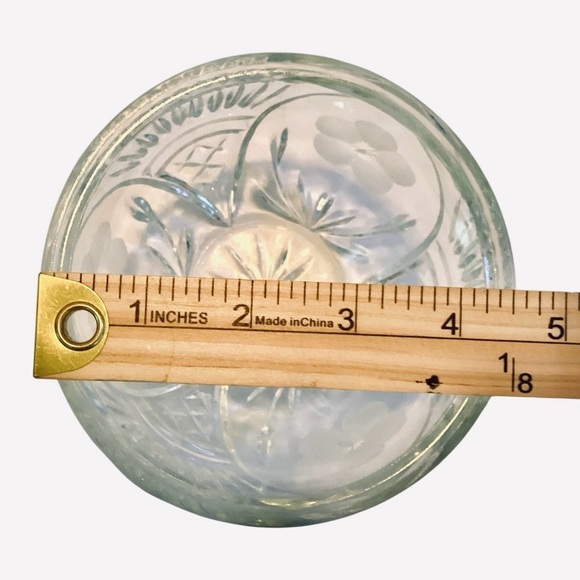 Glass Covered Clear Candy Trinket Jewelry Dish Frosted Flowers Round - Picture 3 of 4